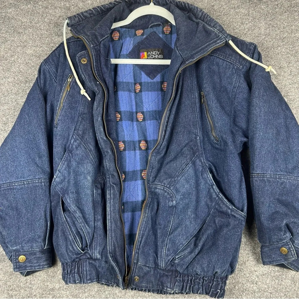 Vintage Andy Johns S/L Denim Bomber Jacket Insulated Puffer Streetwear - Picture 6 of 13
